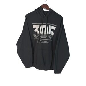 Mens 305 Miami Skyline Graphic Hoodie Sweatshirt XL Black Long Sleeve Pullover